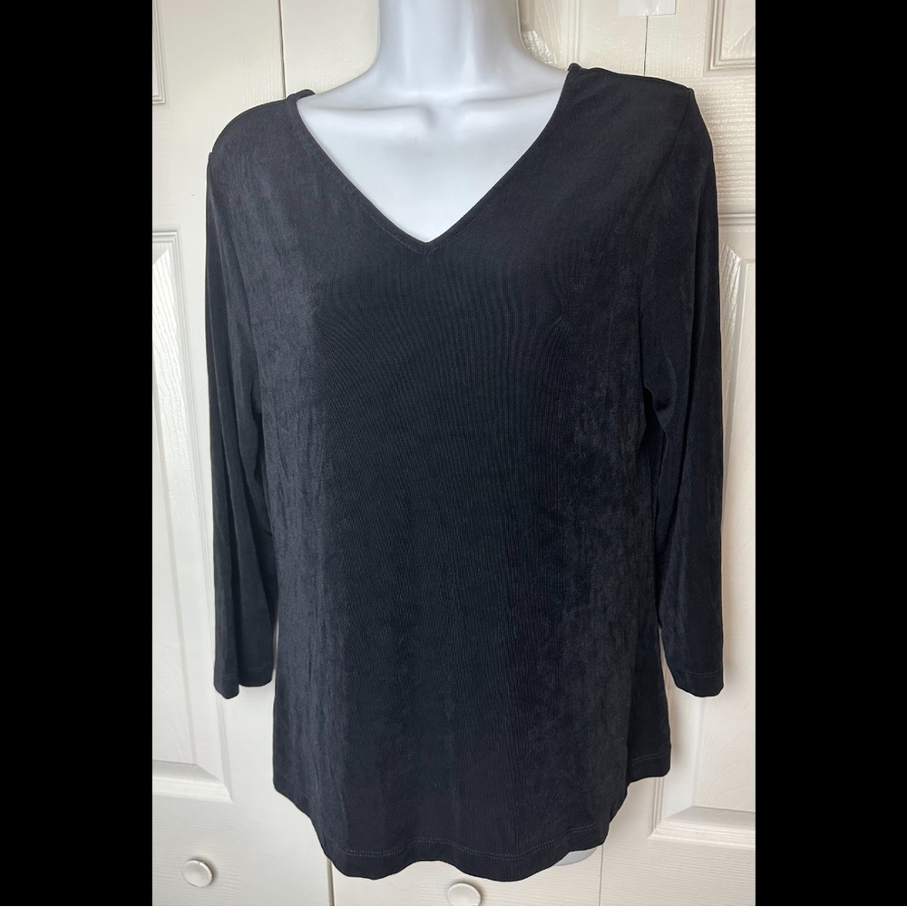 CHICOS TRAVELERS Black Double VNeck Shirt top blouse slinky wrinkle resistant